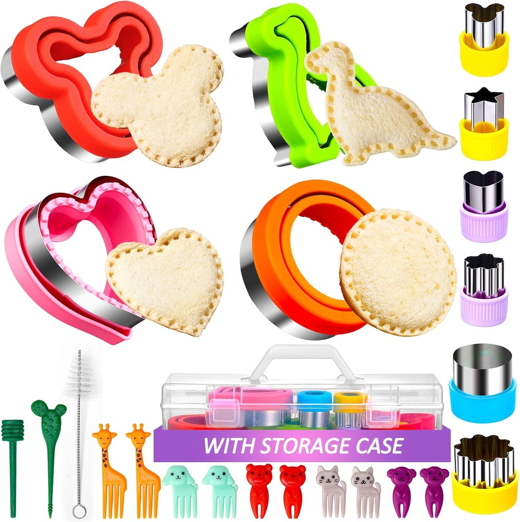 Sandwich Cutter and Sealer with Storage Case, Sandwich Maker, 24 Pcs Crustless Sandwich Cutters for Kids Lunch & Bento Box Accessories, Decruster Sandwich Maker Bread Cookie Cutters for Kids