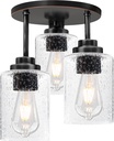 hykolity 3-Light Semi Flush Mount Ceiling Light, 9 Inch Oil Rubbed Bronze Close to Ceiling Light Fixtures with Seeded Glass Shades, Modern Ceiling Lighting for Kitchen, Bedroom, Entryway, ETL Listed