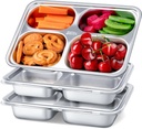 Stainless Steel Snack Containers with Lids - 3 Pack - 4 Compartments Bento Snack Boxes - Reusable Meal Prep Lunch Containers for Kids Adults - Divided Food Storage Container for School Home Travel