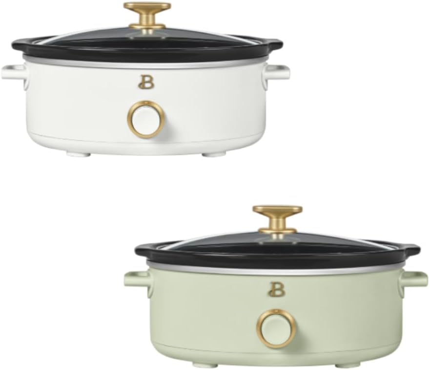 Beautiful 2.5-Quart Manual Slow Cooker Set by Drew Barrymore, 2-Pack (White And Sage Green)