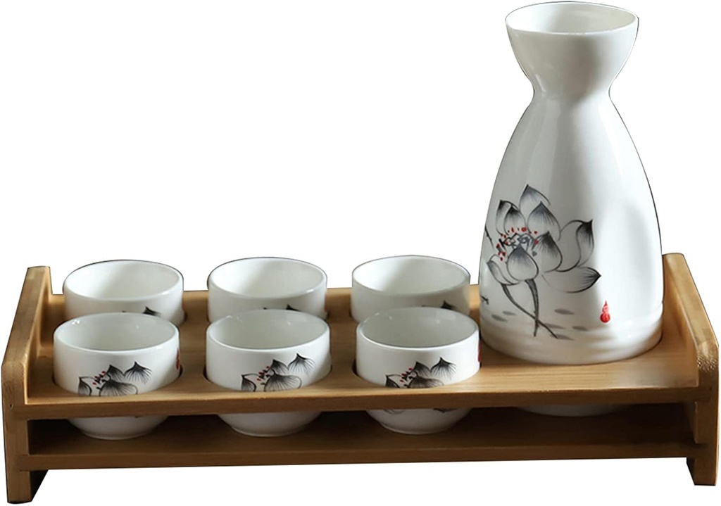 Sake Set, Saki Cups，Crafts Cup Ceramic Sake Set， Sake Set Japanese with shelf 7Piece Sake Cup Set Traditional Porcelain Pottery Ceramic Cups Crafts Wine Glasses,F (Color : B) (Color : F)