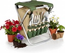 PICNIC TIME Gardener Folding Seat With Tools, Garden Stool With Detachable Storage Tote Bag, Portable Chair Seat With Garden Tools Set Organizer, (Olive Green With Beige Accents)