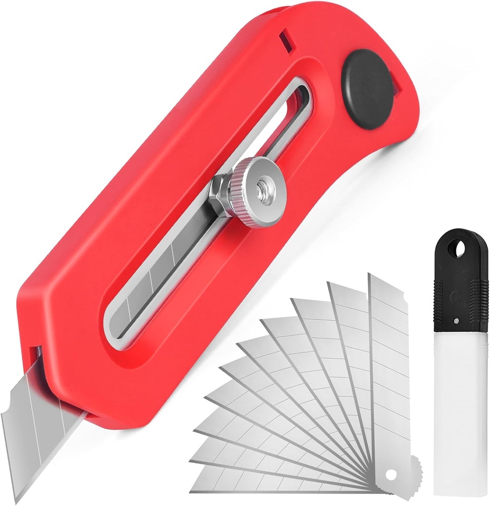 Silicone Cartridge Tip Cutter with Comfortable Silicone Cover, Stainless Steel Retractable Blade, Utility Knife for Caulking Tube Snipping, Includes 10 Extra SK5 18mm Blades,Caulking Gun Accessory