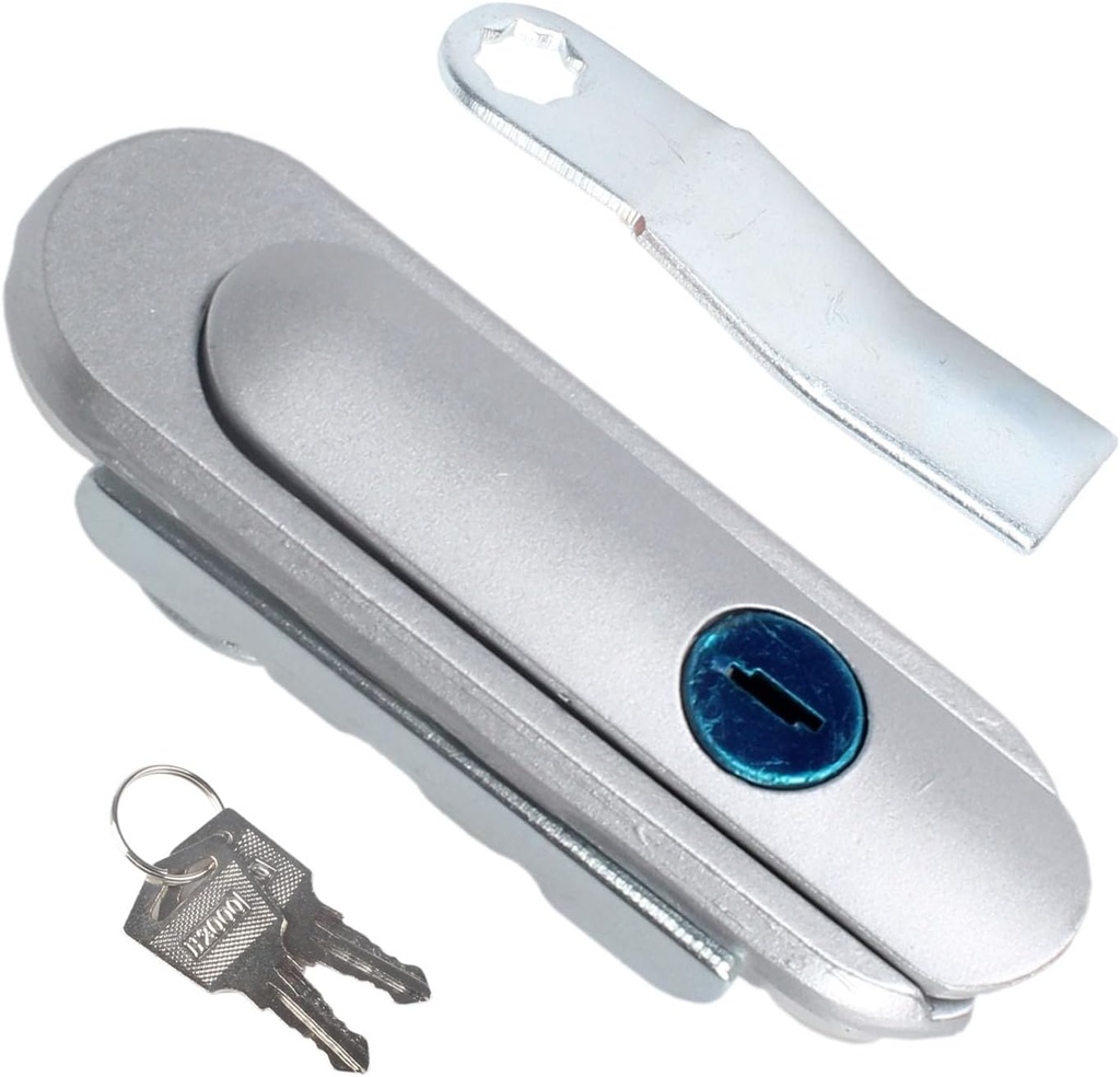 Switch Handle Plane Lock Tool Box, Lever Latches Push Surface Lock for Control Switch Cabinet Door and Electric Appliance Box Door with 2 Keys and 308 Plate, Metal Matte Silver