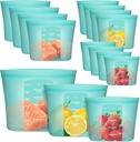 Reusable Food Bags, 12 Pack 100% Silicone Food Storage Bags Stand Up Zip Lock Container, Freezer Microwave Oven Dishwasher Safe, 4 Medium 4 Small 4 Extra Small, Aqua