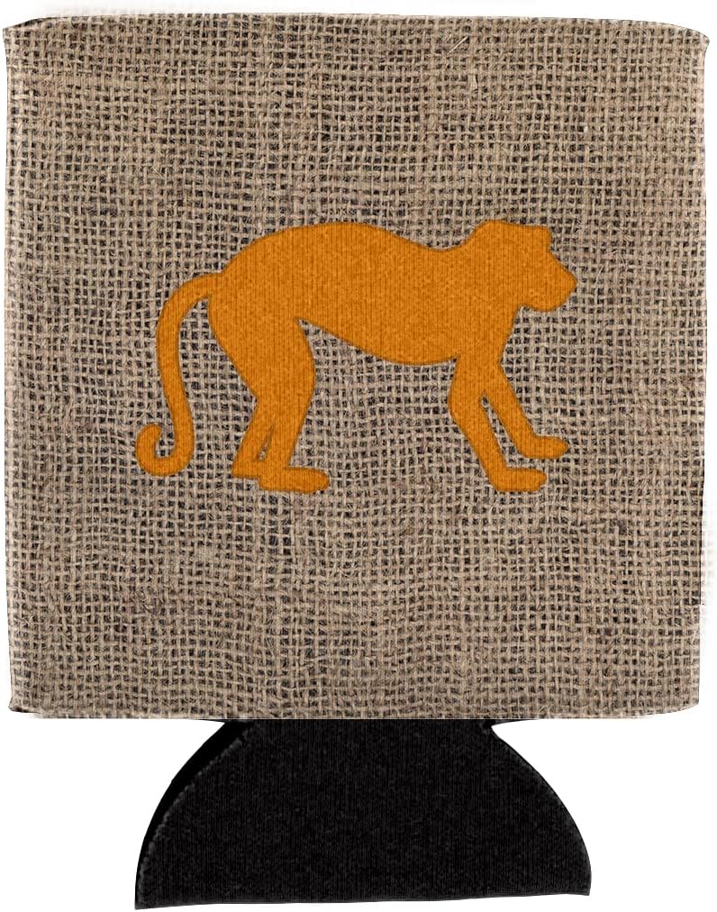 Caroline's Treasures BB1128-BL-OR-CC Monkey Burlap and Orange Can or Bottle Hugger Cooler Washable Drink Sleeve Collapsible Beverage Insulated Holder, Can Hugger, Multicolor