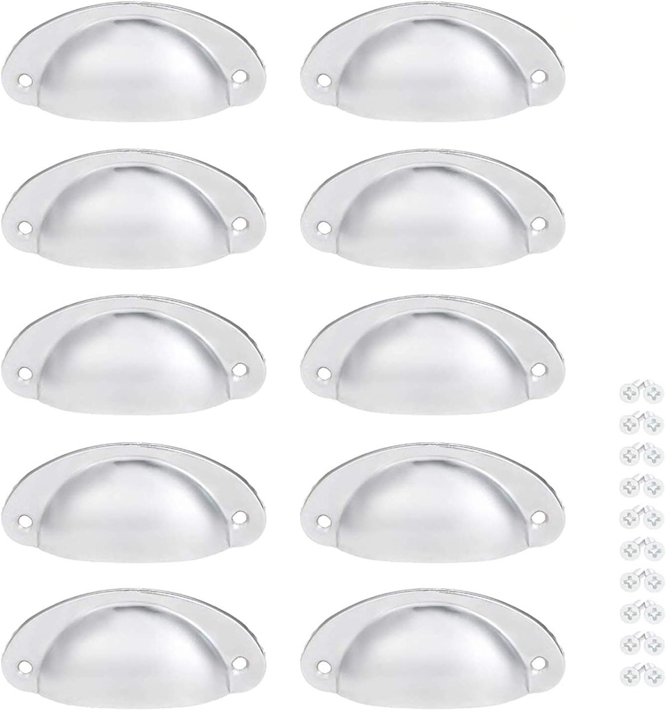 Yetaha Cup Cabinet Pulls, 10PCS Vintage Drawer Handles Lovely Copper Door Knobs for Dresser Cupboard Kitchen Furniture Decoration, with Screws (Silver)