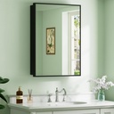 Buruis 24" x 30" Framed Medicine Cabinet with Mirror, Recessed or Wall Mounted Bathroom Cabinet, Adjustable Tempered Glass Shelves, Left/Right Open Reversible, No Assembly Required, Black