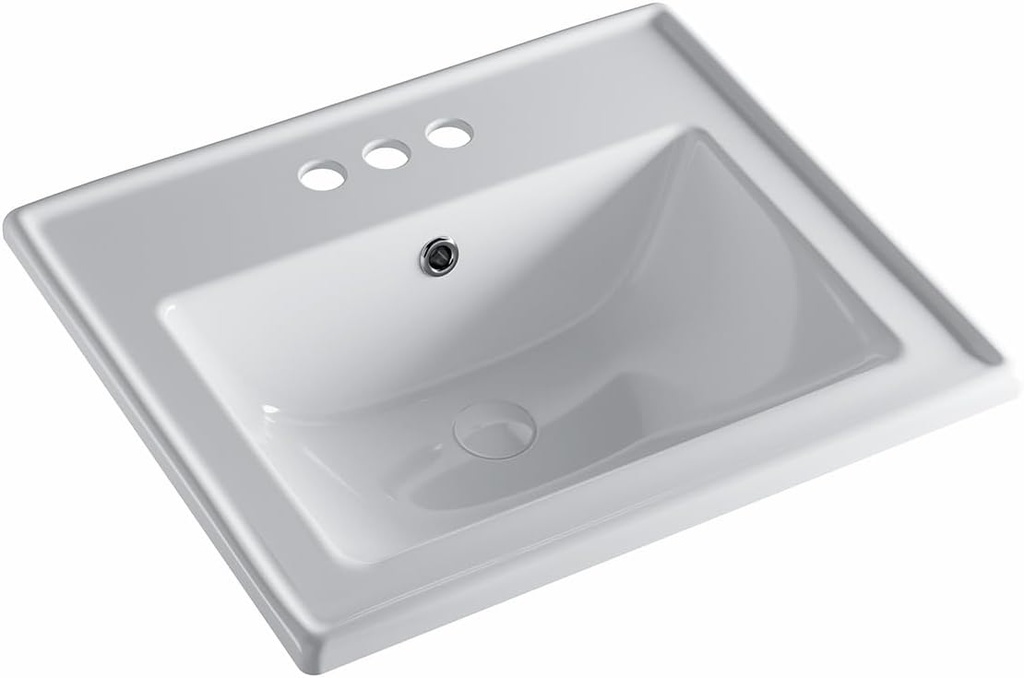 6574-43 Rectangle 20" Drop in Bathroom Sink With Overflow, 4" Faucet Holes Lavatory (Faucet Exclude), cUPC Certified Glazed Vitreous China Vanity Sink Tops in Stately Design