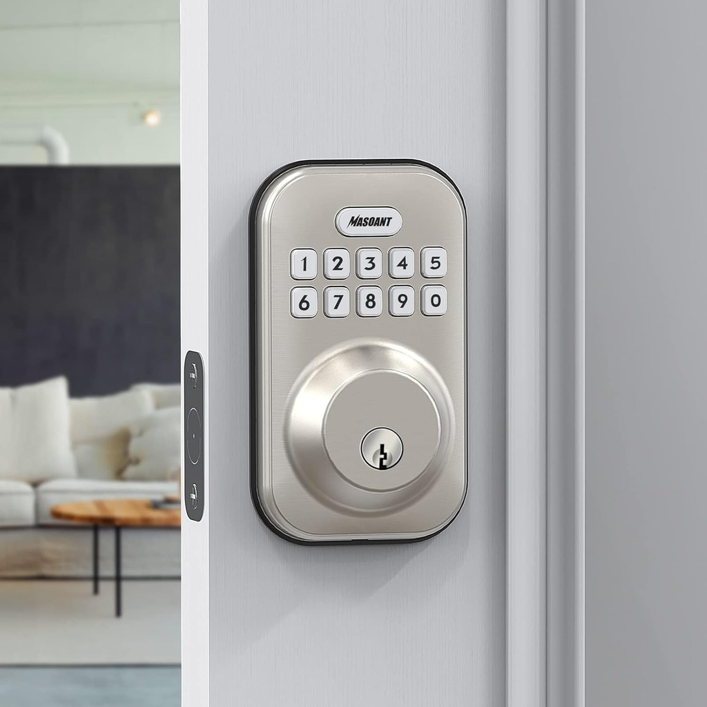 Keypad Deadbolt Lock Electronic Keyless Front Door Auto Lock Easy Installation Digital Code Anti-Peeping Password Weatherproofing Brushed Nickel