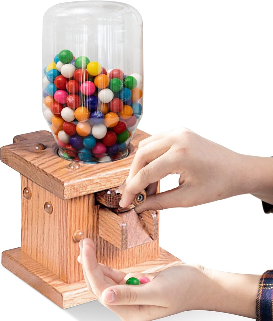 Peaceful Classics Wooden Candy Dispenser - Amish Handmade Containers & Storage For Gummy Or Peanut- Wood Storage Gumball Machine For Skittles Or M&Ms - Cereal Dispenser Countertop (Provincial)