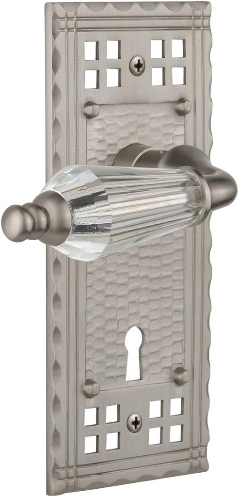Nostalgic Warehouse 714262, Single Dummy, Satin Nickel Craftsman Plate with Keyhole Parlor Lever