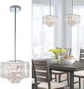11" Pendant Lights Kitchen Island Chrome, 2-Light Modern Crystal Chandeliers for Dining Room Light Fixtures over Table, 4-Tier Round Bathroom Chandelier Pendant Light Fixtures for Entryway Bedroom