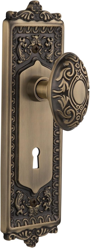 Nostalgic Warehouse Egg & Dart Plate with Keyhole Victorian Knob, Single Dummy, Antique Brass