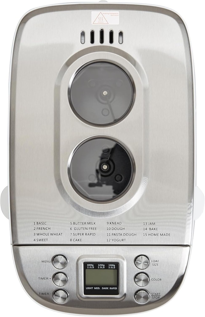 Happybuy 15-in-1 3LB Bread Maker, Gluten-Free, Whole Wheat, Programmable Digital Bread Machine, 3 Loaf Sizes, 3 Crust Colors, White, Nonstick Ceramic Pan