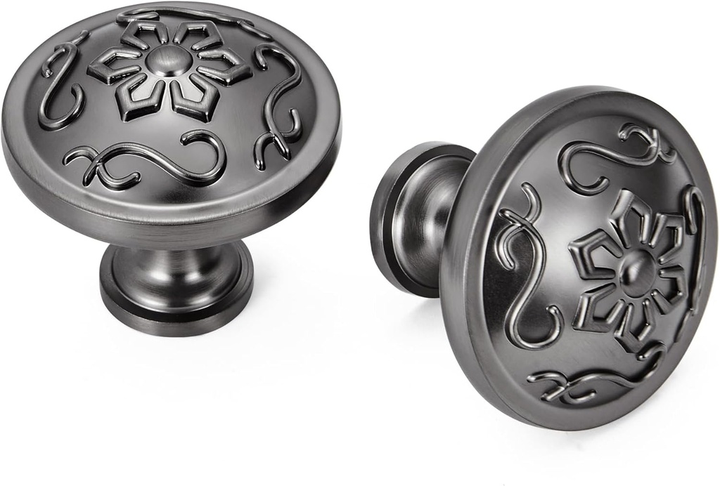 10 Pack Round Cabinet Door Knobs Gunmetal Grey - 1.26 Inch - Modern Cabinet Knobs for Office Furnitures Decoration, House Cabinets Pulls and Nobs Hardwares