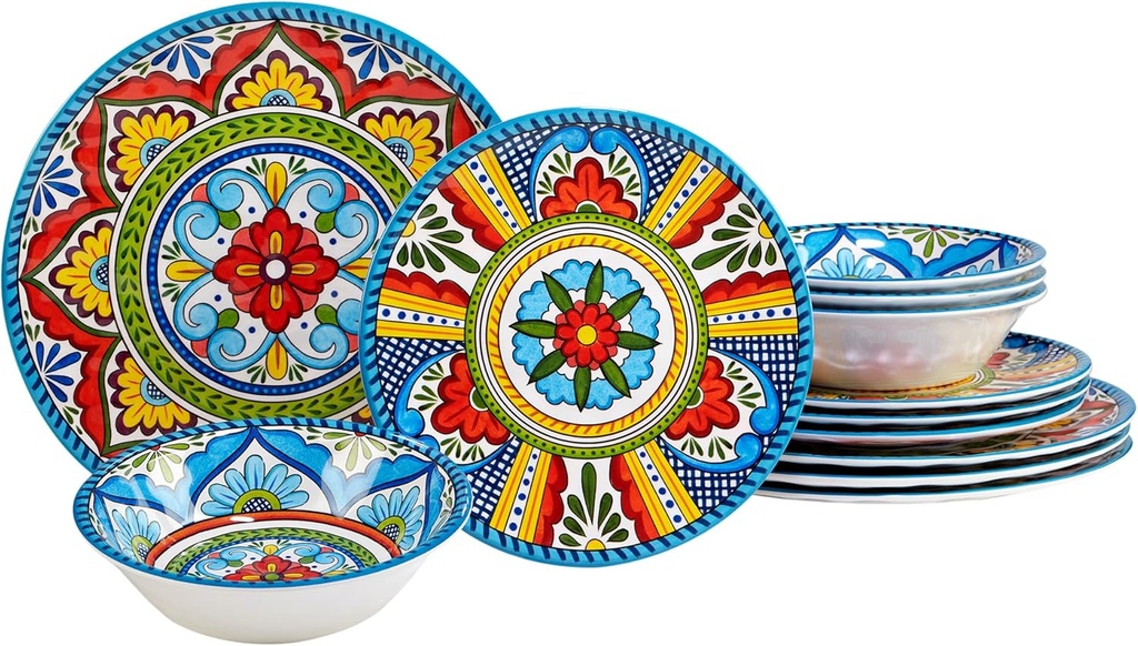 Certified International Seville 12 Piece Melamine Dinnerware Set, Service For 4