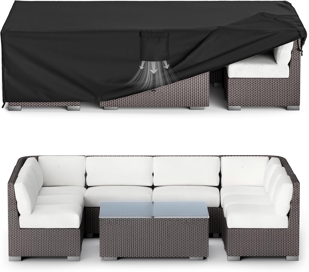 MR.COVER Patio Furniture Cover, Outdoor Sectional Sofa Set Cover Water Resistant General Purpose Rectangular 600D Heavy Duty Patio Table protection Size 108L x 82W x 28H inch
