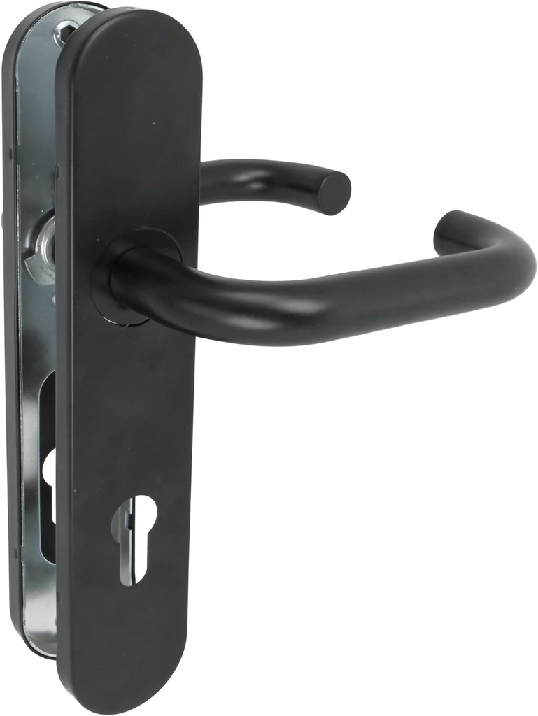 Amig - Door Handle Set Polypropylene Plate for Doors 245x45mm 8mm Square Pin Simple Design Ideal for Home or Office with Key Rosette Steel and Black Polypropylene