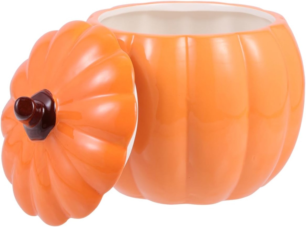 Housoutil Ceramic Pumpkin Mug Ceramic Pumpkin Food Storage Jar Porcelain Kitchen Canister Artificial Pumpkin Soup Bowl Snack Candy Tank Box with Lid for Home Fall Halloween Decor
