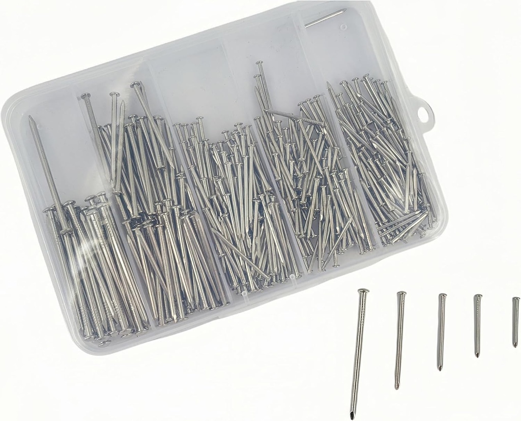 5 Sizes 400pcs Galvanized Hardware Nails Assortment Kit，Good Hardness Picture Hanging Nails,Wall Nails
