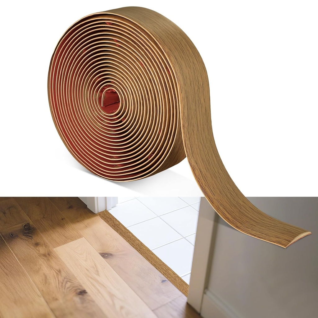 20Ft x 2" Vinyl Threshold Floor Transition Strip Trim Flooring Transition Strips Self Adhesive Wood Flat Divider Carpet Transitions Laminate Strip for Joining Laminate Tiles Carpet Doorway Transitions