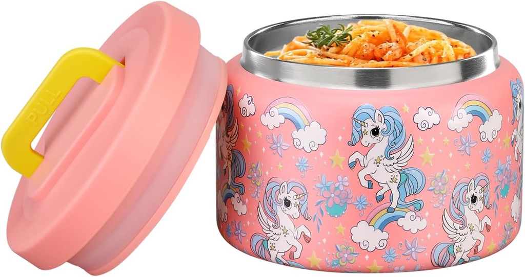 MAISON HUIS 8oz Soup Thermo Wide Mouth Vacuum Insulated Thermo Food Jar, Leak Proof Stainless Steel Thermo for Hot&Cold Food Kids Food Lunch Soup Container for School Travel (Pink-Rainbow