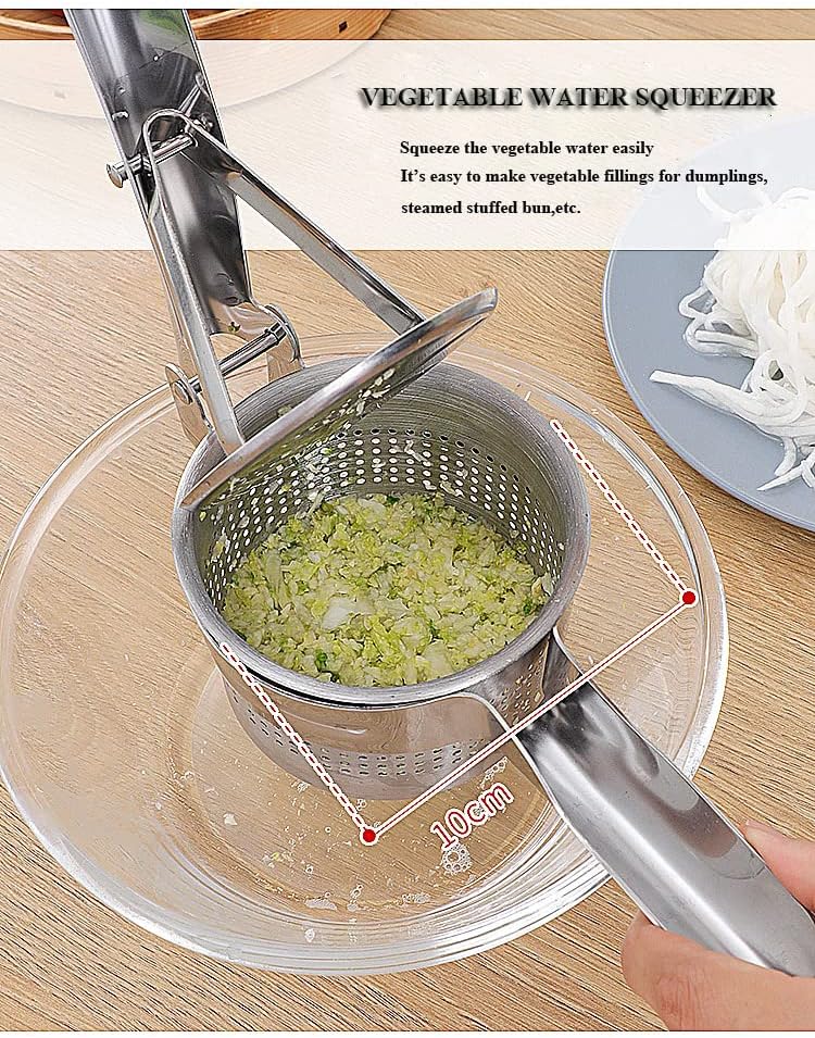 Stainless Steel Vegetable Squeezer, Upgrade Red Silicone Handle Metal Vegetable Water Squeezer for Squeezing Veggie Liquid