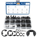 NINDEJIN 395PCS Retaining Rings E-Clip Assortment Set, 13 Sizes, Carbon Steel External Snap Ring, E-Clips Retainer Circlip Rings for Projects - Gears Pulleys Axles Shafts and Other Moving Parts