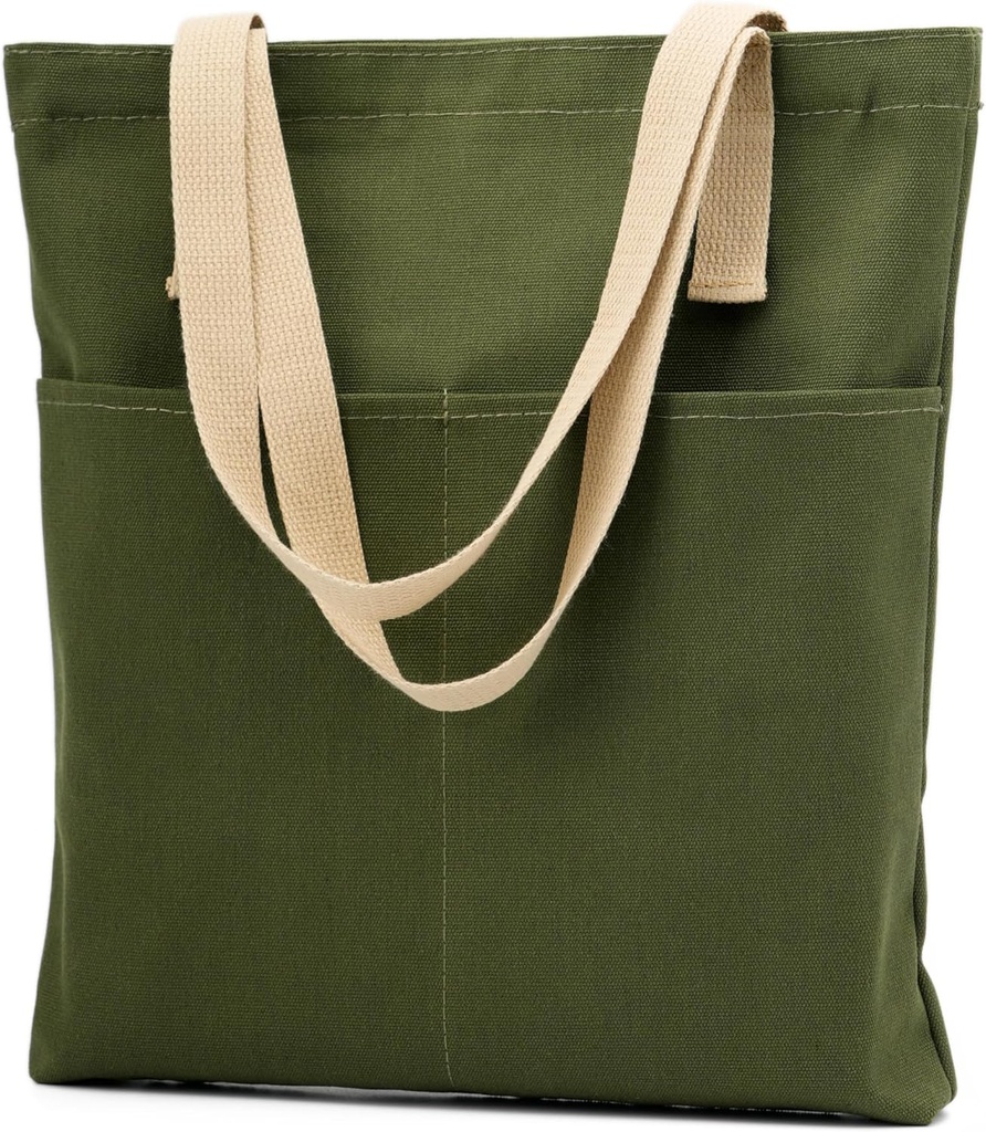 Canvas Aesthetic Tote Bag with Zipper and Pockets for Women Men