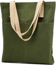 Canvas Aesthetic Tote Bag with Zipper and Pockets for Women Men