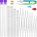 UOOU 28 Pcs Beading Needles Set Include 20 Pcs Long Straight Beading Thread Needles + 8 Pcs Big Eye Beading Needles, Embroidery Needles with Needle Bottle, Thimble, Needle Threaders for Jewelry Making