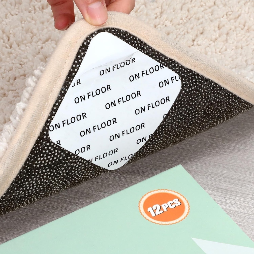 Home Techpro 12 PCS Rug Tape, Gripper for Rug for Hardwood Floors, Double Sided Reusable Under Rug Carpet Tape Stickers, Rug Anti Slip Grips for Area Rugs, Non Slip Rug Pads