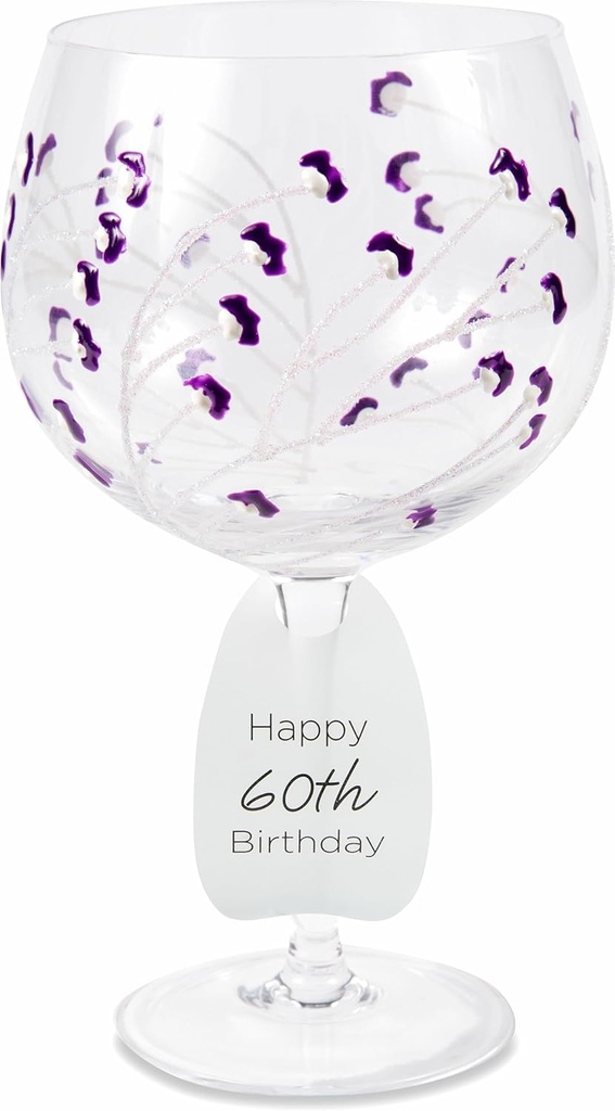 Pavilion Gift Company Pavilion-Purple Sprout-24 Oz Wine Removable Happy 60th Bir Hand Decorated Glass, 24 oz