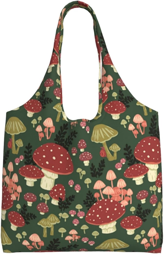 Tote Bag Kitchen Reusable Grocery Bags Bright Mushrooms Art Canvas Tote Bag Aesthetic Reusable Shoulder Bag For Gym, Travel, Work