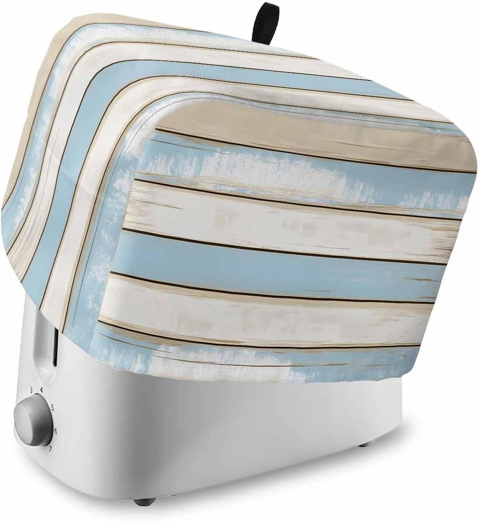 Vintage Wood Grain Toaster Cover 4 Slice, Kitchen Appliance Covers with Pocket & Loop, Farmhouse Abstract Ombre Blue Geometric Polyester Bread Machine Covers Dust & Fingerprint Protection