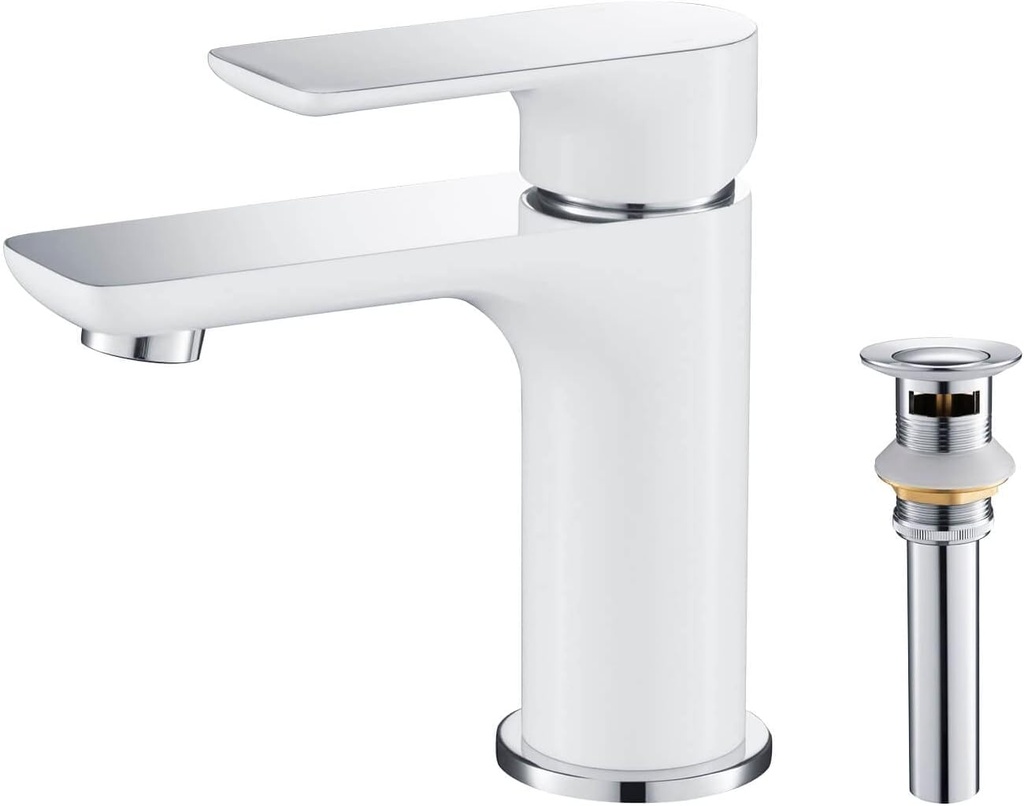 KIBI Tender Single Handle Bathroom Sink Faucet with Pop-Up Drain | Solid Brass High Arc Spout | Faucet with Smooth Water Flow, Corrosion-Resistant and Easy Installation | Chrome White, KBF1019