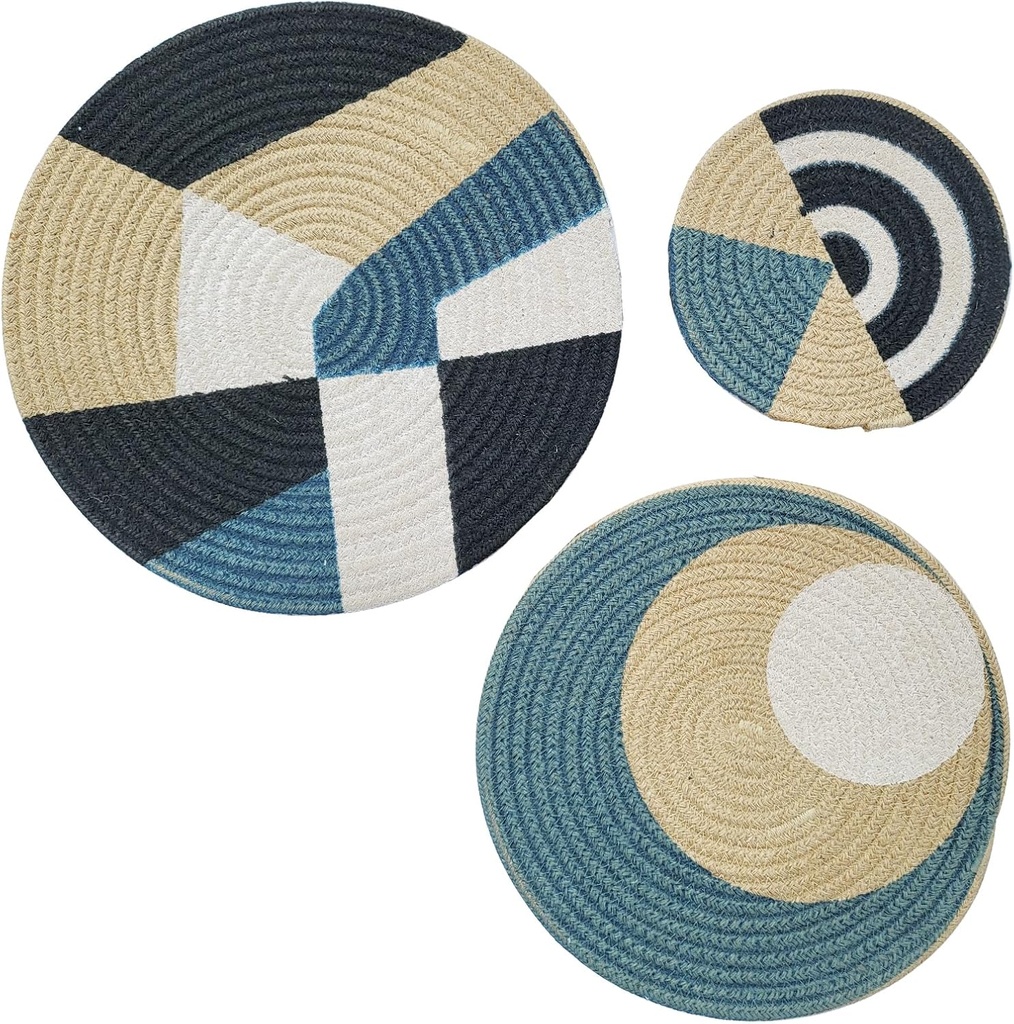 Natural Wicker Rattan Hanging Wall basket Decor Boho set 3 Home Art Baskets Charger Plate Handcrafted Seagrass Baskets for Boho, Farmhouse & Rustic Wall Decor, Table Settings & More