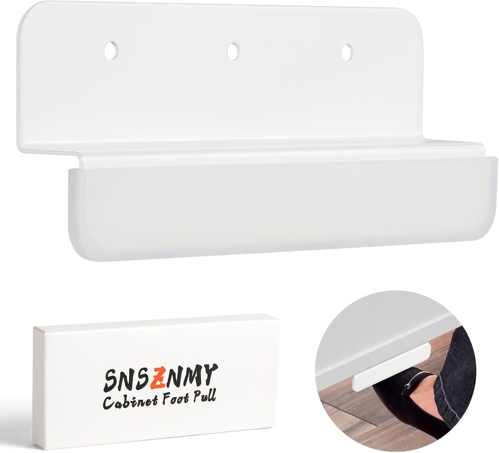 Foot Pull for Trash Cabinet Drawer, Under Cabinet Foot Pull with Adhesive and Screws, Hands Free Door Opener Tool for Kitchens, Laundry Rooms etc (White)