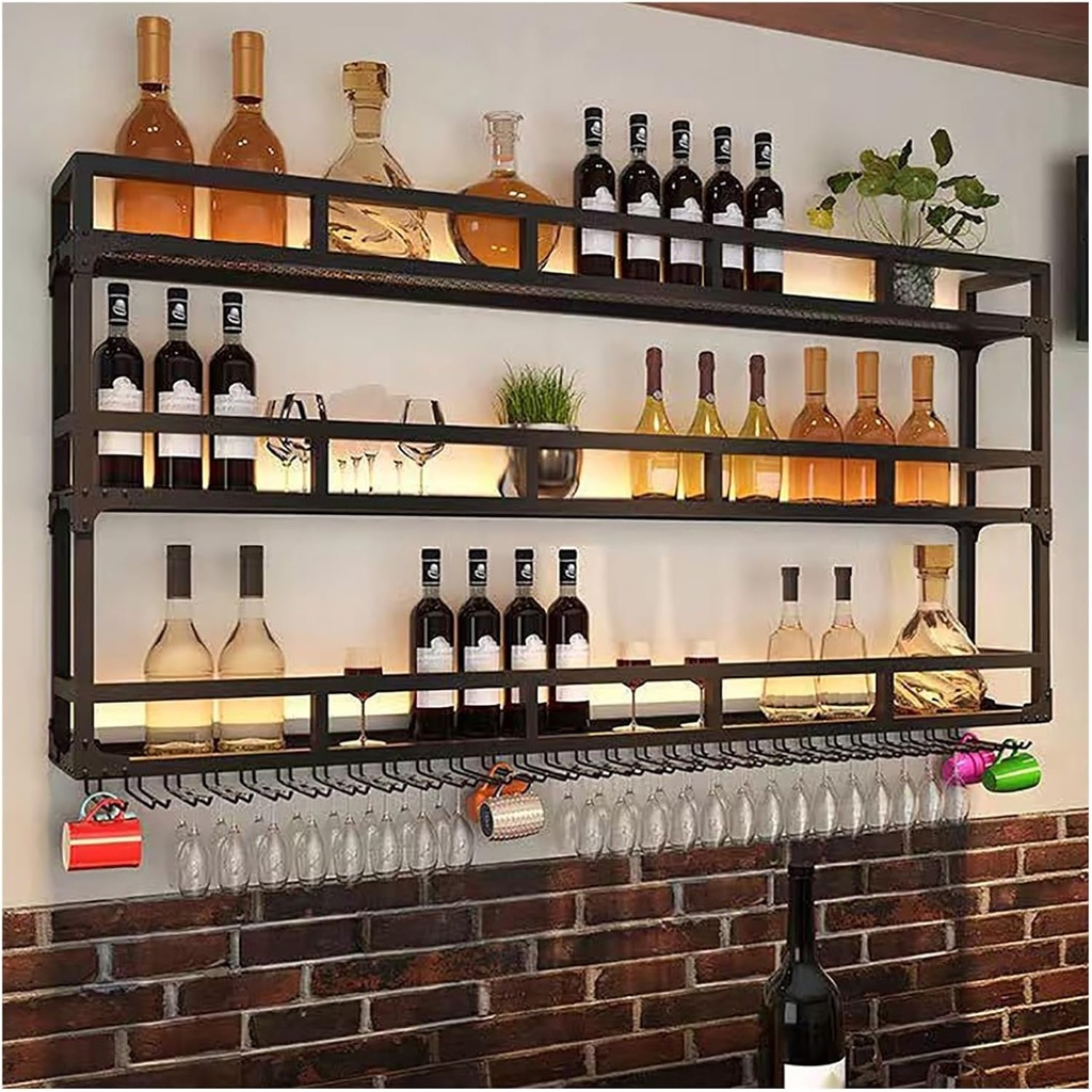 Bar Unit Floating Shelves, Led Liquor Bottle Display Shelf, Mini Bar Liquor Cabinet, Bar Bottle Display Shelf, Multifunctional Storage Rack, For Kitchen Living Dining Room Home Wine Cellar C (Bla