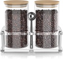 Glass Coffee Containers with Acrylic Shelf, 2pcs 44oz Food Storage Containers with Airtight Lids for Kitchen, Sugar, Nut, Tea