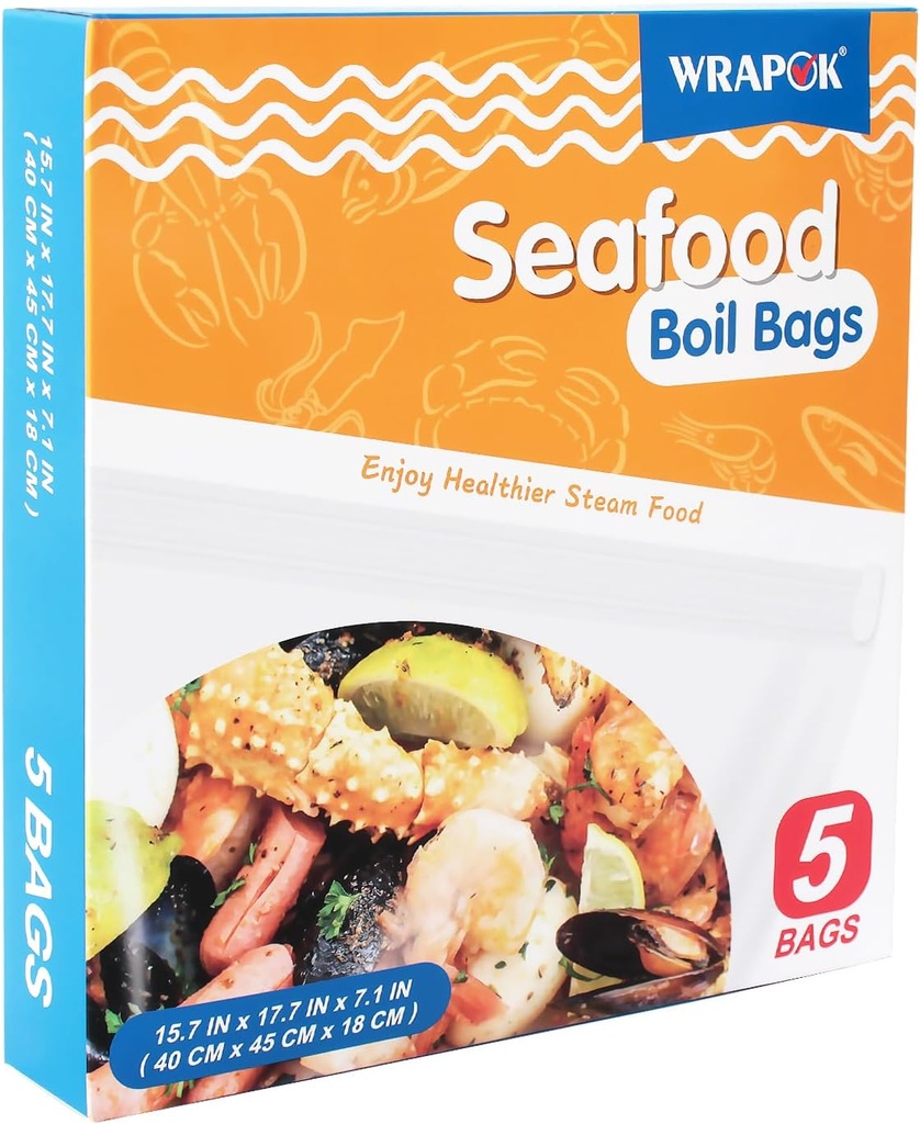 Seafood Boil Bags 5 Pack Large Cooking Bag Seasoning Storage Bag for Crab Fish Crawfish, 17.7 x 15.7 Inch