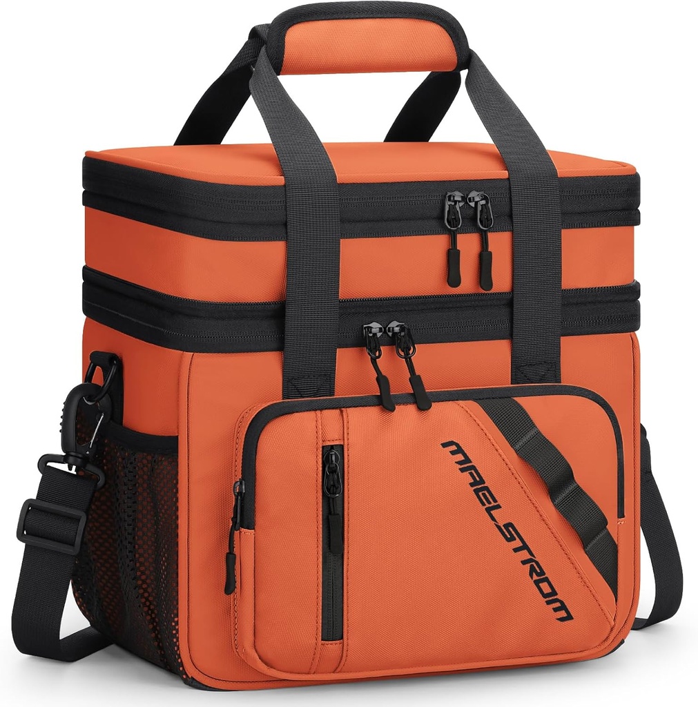 Maelstrom Lunch Box, 20L Insulated Lunch Bag for Men Women, Expandable Double Deck Leakproof Cooler Bag with 6 Pockets, Reusable Lunch Tote Bag for Work, Picnic, Travel, Orange
