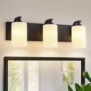 Bathroom Light Fixtures,3 Light Vanity Lights with Milk White Glass Shades,Modern Matte Black Wall Sconces,Bathroom Lighting Fixtures Over Mirror
