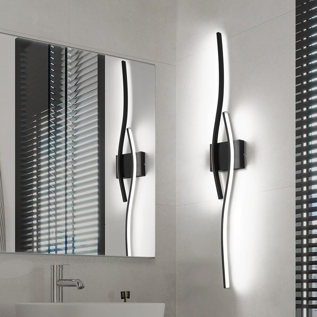 Modern LED Wall Sconce Set of Two with Dimmable, 6000K & Dimming Black Wall Light with LED Wall Lamp for Bedroom Living Room Bathroom Hallway 39.4inch Length