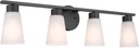 Kichler Stamos 4-Light Bathroom Vanity Light with Satch Etched Glass Shades, 26" Modern Wall Light in Black, (26" x 8" x 5")