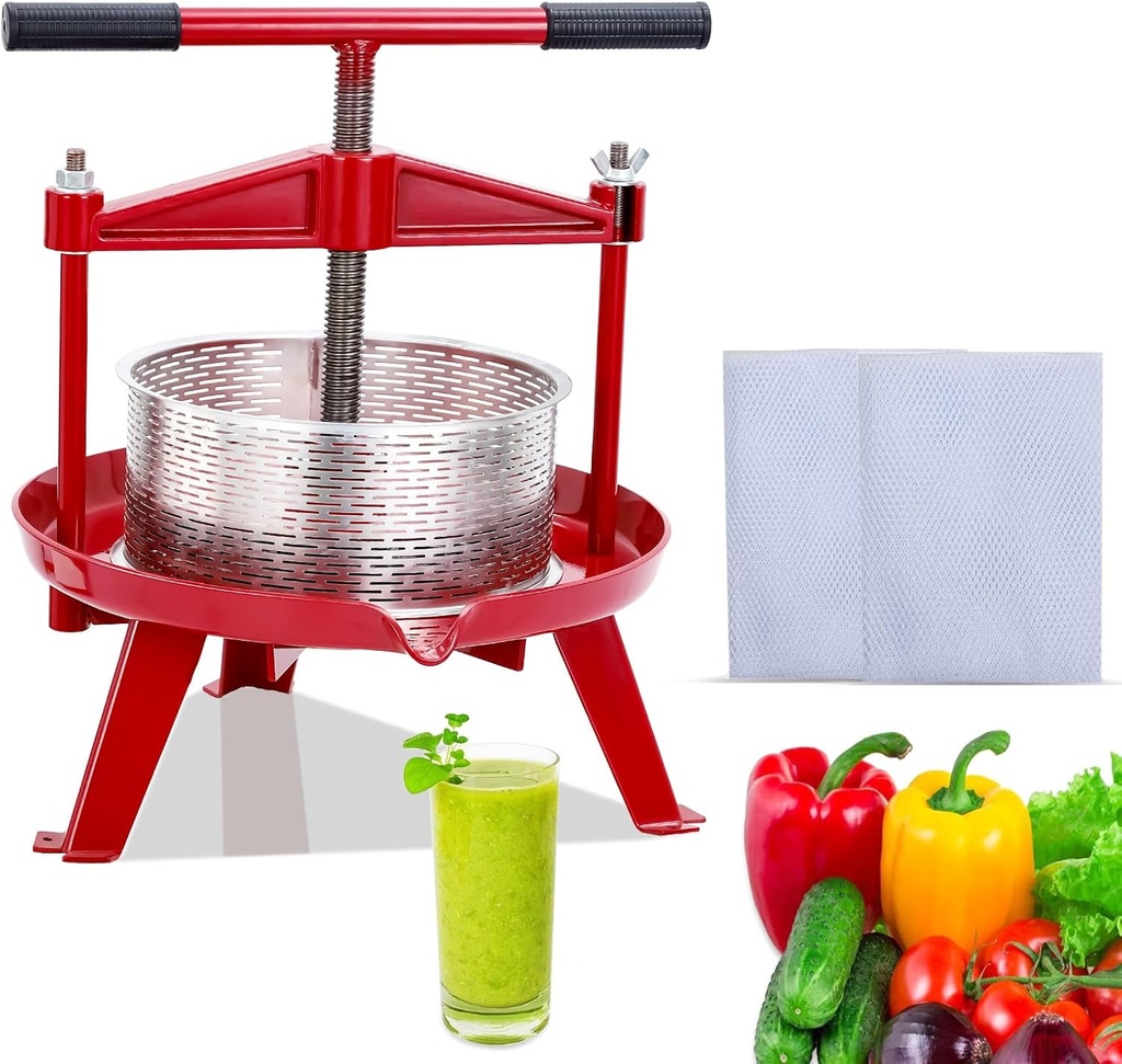 1.32 Gallon Manual Fruit Wine Press, 5 Liter Wine Making Press with T-Handle, Stainless Steel Cider and Apple Juice Extractor for Indoor/Outdoor Kitchen Use