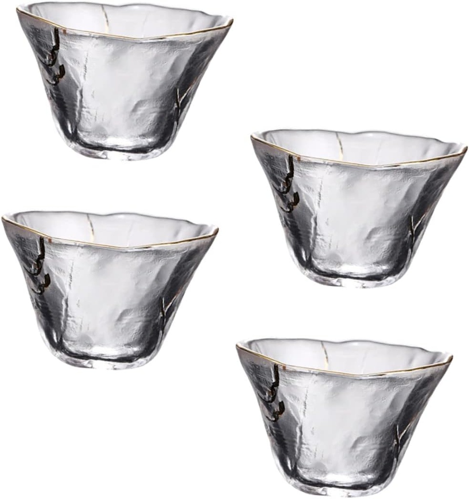 4Pcs Japanese Style Sake Cups Elegant Trimmed Glass Tea Cups Heat Resistant for Sake Tea Parties Holiday present for Friends Family