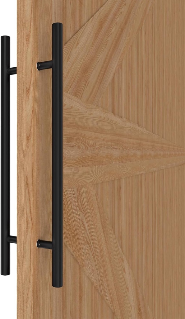 Matte Black Round Barn Door Handles 12"/24"/36"/48"/59'', Pull Push Long French Door Handle Double Sided, Large Front Exterior Shower Door Pull Handles