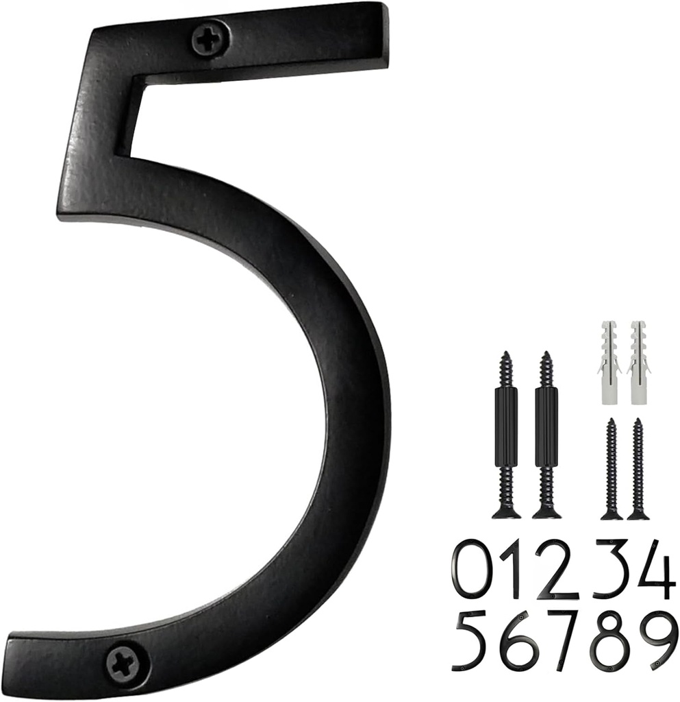 NACH Floating House Numbers, 8 inch Aluminum Black House Numbers for Outside - Number 5, Door Numbers with Mounting Hardware